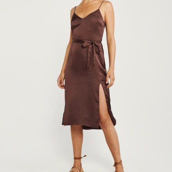 Abercrombie & Fitch Dresses & Skirts - NWT Abercrombie Brown Satin Midi Dress